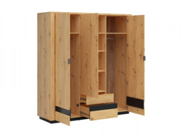 Triple Storage Wardrobe 3 Doors 2 Drawers Bedroom Hallway Artisan Oak / Burnt Board Effect with LEDs - Ostia - thumbnail 3