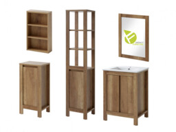Vanity Bathroom Cabinet Furniture Set Freestanding 600mm Sink Unit Tallboy Mirror Oak - Classic Oak - thumbnail 2