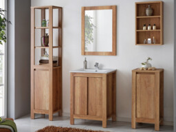 Vanity Bathroom Cabinet Furniture Set Freestanding 600mm Sink Unit Tallboy Mirror Oak - Classic Oak - thumbnail 1