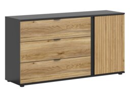 Sideboard Storage Cabinet Modern 143cm Soft Close 3 Drawer Unit Black Matt Printed Slatted Oak Effect – Luen - thumbnail 4