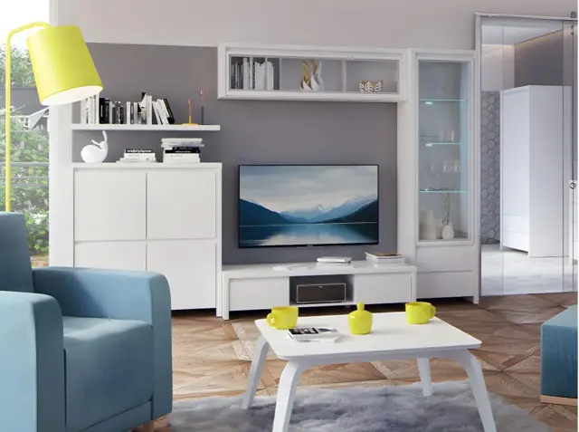 White Living Room Furniture Set TV Unit Sideboard Glass Display Cabinet Shelf Modern Cupboards - Kaspian - image 1