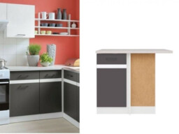 Corner Kitchen Cabinet 1000mm Base Unit 100cm Right L Shaped Grey and White Gloss Modern Free Standing - Junona