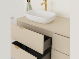 Countertop Vanity Unit and Sink 600mm 60cm Floating Bathroom Wall Cabinet Drawers Cashmere Beige Slab Front - Dalia - thumbnail 4