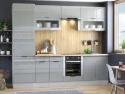 Kitchen Cabinets 8 Unit Set 600mm Larder Unit + Oven Housing 280cm Light Grey Gloss - Star
