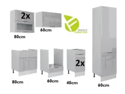 Kitchen Cabinets 8 Unit Set 600mm Larder Unit + Oven Housing 280cm Light Grey Gloss - Star - thumbnail 2
