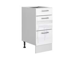 Kitchen Drawer Unit 400mm Narrow Cabinet Freestanding Base Storage Cupboard White High Gloss - Ella - thumbnail 4