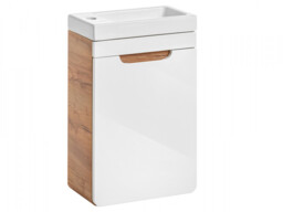 Bathroom Furniture Set Wall 400mm Vanity Cabinet Ceramic Sink Cloakroom Storage Unit White Gloss and Oak - Aruba - thumbnail 4