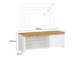TV Unit White and Oak TV Cabinet with Storage 156cm Gloss Stand Bedroom Living Room 65 inch Bench - Holten - thumbnail 4