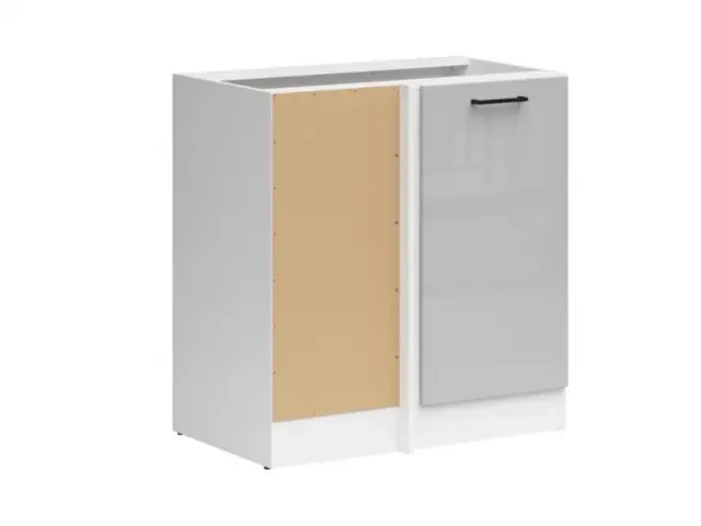 Corner Kitchen Cabinet 1000mm Modern Freestanding Base Unit 100cm Left Light Grey Gloss - Junona - image 1