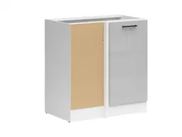 Corner Kitchen Cabinet 1000mm Modern Freestanding Base Unit 100cm Left Light Grey Gloss - Junona - thumbnail 1