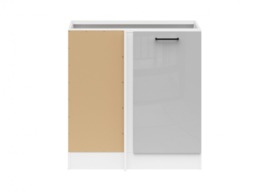 Corner Kitchen Cabinet 1000mm Modern Freestanding Base Unit 100cm Left Light Grey Gloss - Junona - thumbnail 2