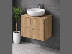 Narrow Bathroom Vanity Unit with Basin 600mm Countertop Wall Hung Slim Sink Cabinet with Drawers Oak - Nova - thumbnail 2