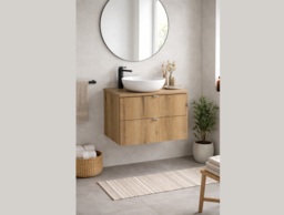 Narrow Bathroom Vanity Unit with Basin 600mm Countertop Wall Hung Slim Sink Cabinet with Drawers Oak - Nova - thumbnail 3