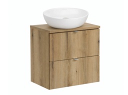 Narrow Bathroom Vanity Unit with Basin 600mm Countertop Wall Hung Slim Sink Cabinet with Drawers Oak - Nova - thumbnail 4