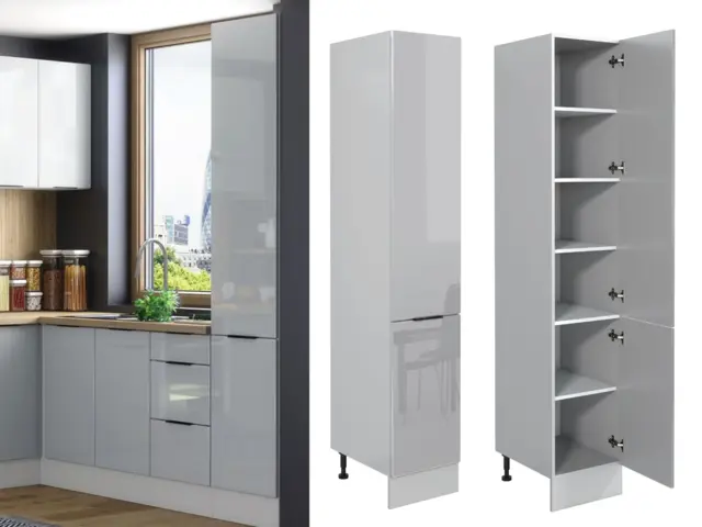 Kitchen Larder Cupboard Slim Narrow Free Standing 400mm Storage Pantry Unit Light Grey Gloss Cabinet - Star - image 1