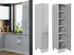 Kitchen Larder Cupboard Slim Narrow Free Standing 400mm Storage Pantry Unit Light Grey Gloss Cabinet - Star