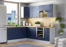 Corner Wall Unit Kitchen L Shaped Cabinet Midnight Bkue 600mm Cupboard Dark Navy Slab Door - Nora - thumbnail 3