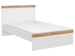 Small Double Bed Frame White Gloss and Oak High Headboard Scandi - Holten - thumbnail 4