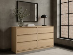 6 Drawer Chest of Drawers Wide Large Sideboard Cabinet Handleless Storage Unit Light Oak 181cm - Mana - thumbnail 3