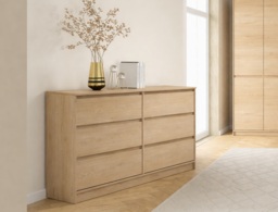 6 Drawer Chest of Drawers Wide Large Sideboard Cabinet Handleless Storage Unit Light Oak 181cm - Mana - thumbnail 2