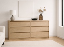 6 Drawer Chest of Drawers Wide Large Sideboard Cabinet Handleless Storage Unit Light Oak 181cm - Mana - thumbnail 1