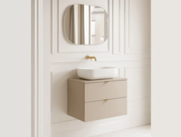 Bathroom Vanity Unit with Sink 600mm Countertop Floating Wall Cabinet Drawers Cashmere Beige Cream Front - Dalia