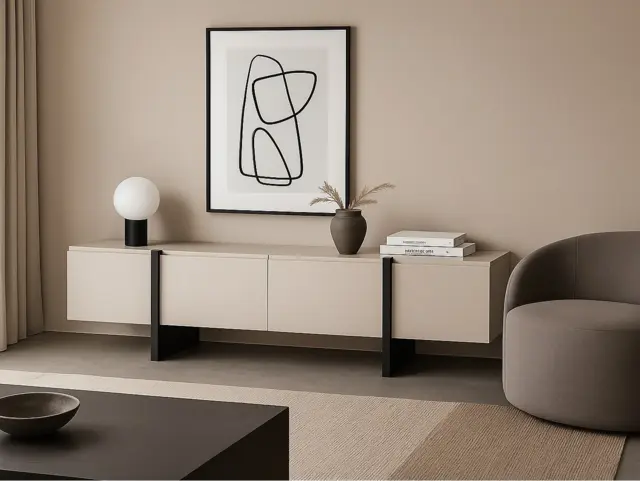 TV Stand Beige Lowboard Sideboard Storage Cabinet Media Entertainment Unit 160cm Handleless Cashmere Doors - Kiznie - image 1