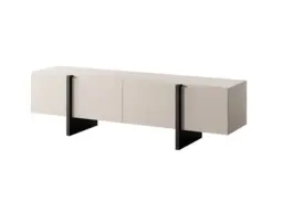 TV Stand Beige Lowboard Sideboard Storage Cabinet Media Entertainment Unit 160cm Handleless Cashmere Doors - Kiznie - thumbnail 4