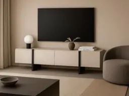 TV Stand Beige Lowboard Sideboard Storage Cabinet Media Entertainment Unit 160cm Handleless Cashmere Doors - Kiznie - thumbnail 2