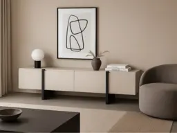 TV Stand Beige Lowboard Sideboard Storage Cabinet Media Entertainment Unit 160cm Handleless Cashmere Doors - Kiznie