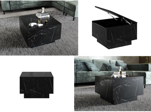 Black Marble Coffee Table Black Marble Effect Lift Up Storage Lamp Table - Moon - image 1