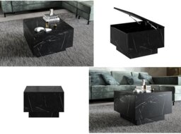 Black Marble Coffee Table Black Marble Effect Lift Up Storage Lamp Table - Moon - thumbnail 1