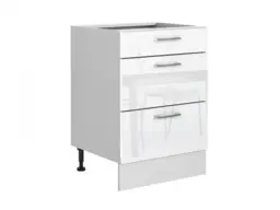 Kitchen Drawer Unit 600mm Cabinet Freestanding Base Storage Cupboard White High Gloss - Ella - thumbnail 4
