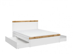 Euro King Size Bedframe Storage Drawers 160cm Solid Wood Slats White / Oak Effect Scandi Bedroom Furniture - Holten - thumbnail 2