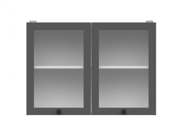 Kitchen Glass Wall Cabinet 800mm Modern 2 Door Cupboard 80cm Display Unit Shaker Dark Grey - Junona - image 1