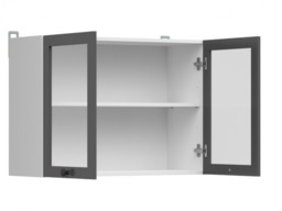 Kitchen Glass Wall Cabinet 800mm Modern 2 Door Cupboard 80cm Display Unit Shaker Dark Grey - Junona - thumbnail 3