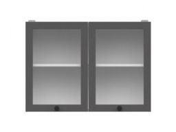 Kitchen Glass Wall Cabinet 800mm Modern 2 Door Cupboard 80cm Display Unit Shaker Dark Grey - Junona - thumbnail 1