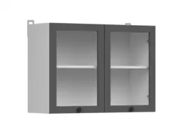 Kitchen Glass Wall Cabinet 800mm Modern 2 Door Cupboard 80cm Display Unit Shaker Dark Grey - Junona - thumbnail 2