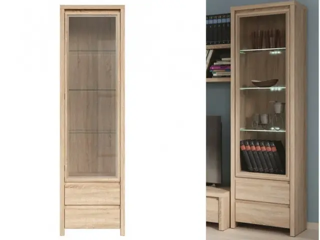 Modern Glass Display Cabinet Tall Unit Dresser in Sonoma Oak Wood Effect Finish with LEDs - Kaspian - image 1