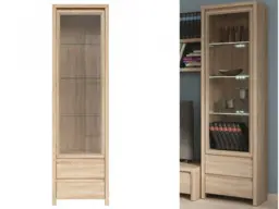 Modern Glass Display Cabinet Tall Unit Dresser in Sonoma Oak Wood Effect Finish with LEDs - Kaspian - thumbnail 1