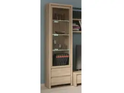 Modern Glass Display Cabinet Tall Unit Dresser in Sonoma Oak Wood Effect Finish with LEDs - Kaspian - thumbnail 2