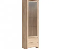 Modern Glass Display Cabinet Tall Unit Dresser in Sonoma Oak Wood Effect Finish with LEDs - Kaspian - thumbnail 4
