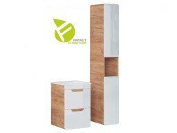 Bathroom Furniture Set Wall Hung Cabinets Vanity Sink Unit 400mm Drawer Tall Shelving Unit White Gloss Oak - Aruba - thumbnail 4