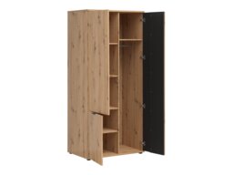 Triple Wardrobe Slim 3 Door Bedroom Hallway Hall Storage Shelf Unit Hanging Rail Black and Oak with Slats – Vabres - thumbnail 3