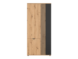 Triple Wardrobe Slim 3 Door Bedroom Hallway Hall Storage Shelf Unit Hanging Rail Black and Oak with Slats – Vabres - thumbnail 4