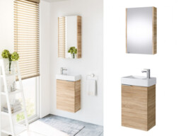 Bathroom Furniture Set 400mm Vanity Unit Sink Basin Mirror Cabinet Small Wall Hung Sonoma Oak Effect – Avir