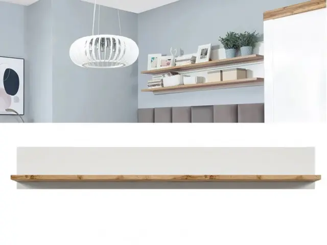 Wall Mounted Book Shelf Storage Display Floating Panel Unit 156cm White and Oak Scandi - Holten - image 1