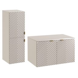 Bathroom Furniture Set 800mm Vanity Unit with Worktop and Tallboy Cabinet Ribbed Fluted Cashmere Beige - Cara - thumbnail 3