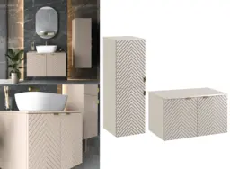Bathroom Furniture Set 800mm Vanity Unit with Worktop and Tallboy Cabinet Ribbed Fluted Cashmere Beige - Cara