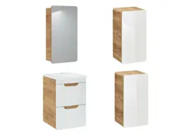 Bathroom Vanity Storage Unit Wall Hung Set Drawer Unit With Sink And Mirror Cabinets White Gloss Oak - Aruba - thumbnail 4
